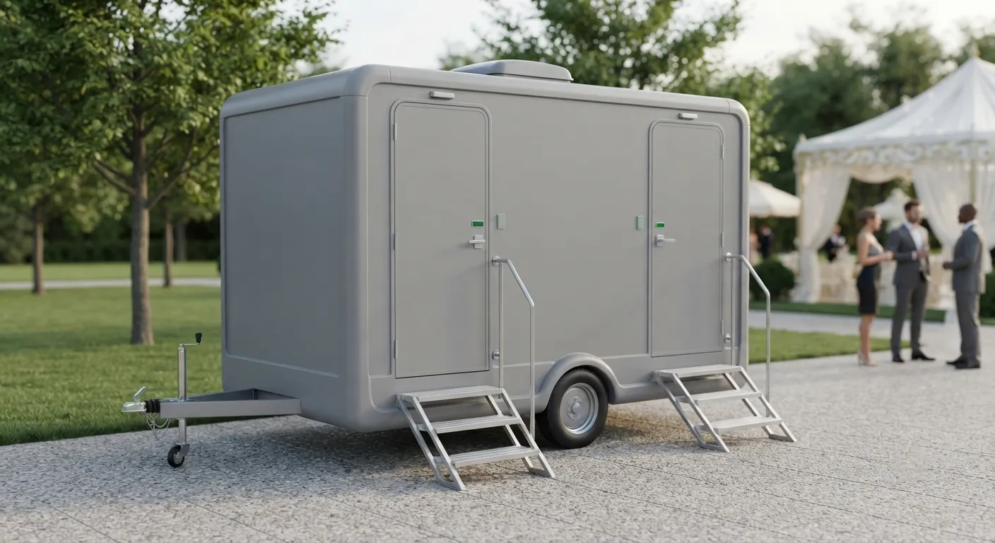 2 stall restroom trailer from our San Marcos fleet